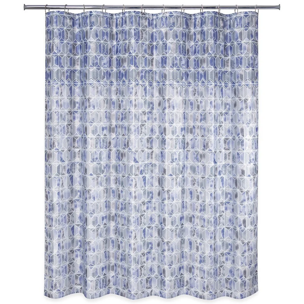 Hexagon Border Shower Curtain Blue