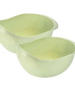 2pcs Rice Washing Filter Strainer Basket Rice Sieve Fruit Drain Bowl - Green