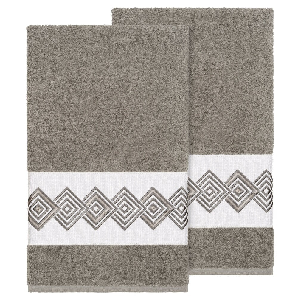 Authentic Hotel and Spa Turkish Cotton Diamonds Embroidered Dark Grey 2-piece Bath Towel Set