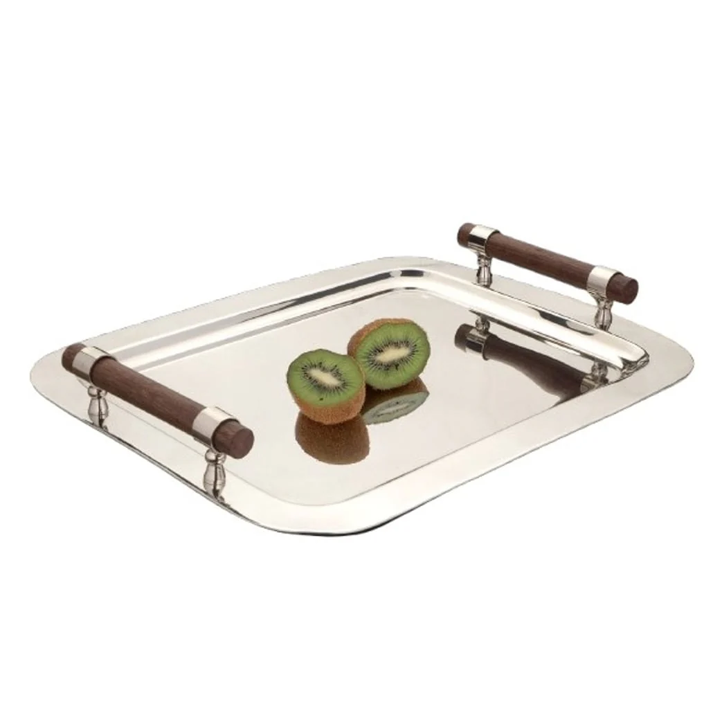 15.75 x 22" Stainless Steel Tray with Wood Handle
