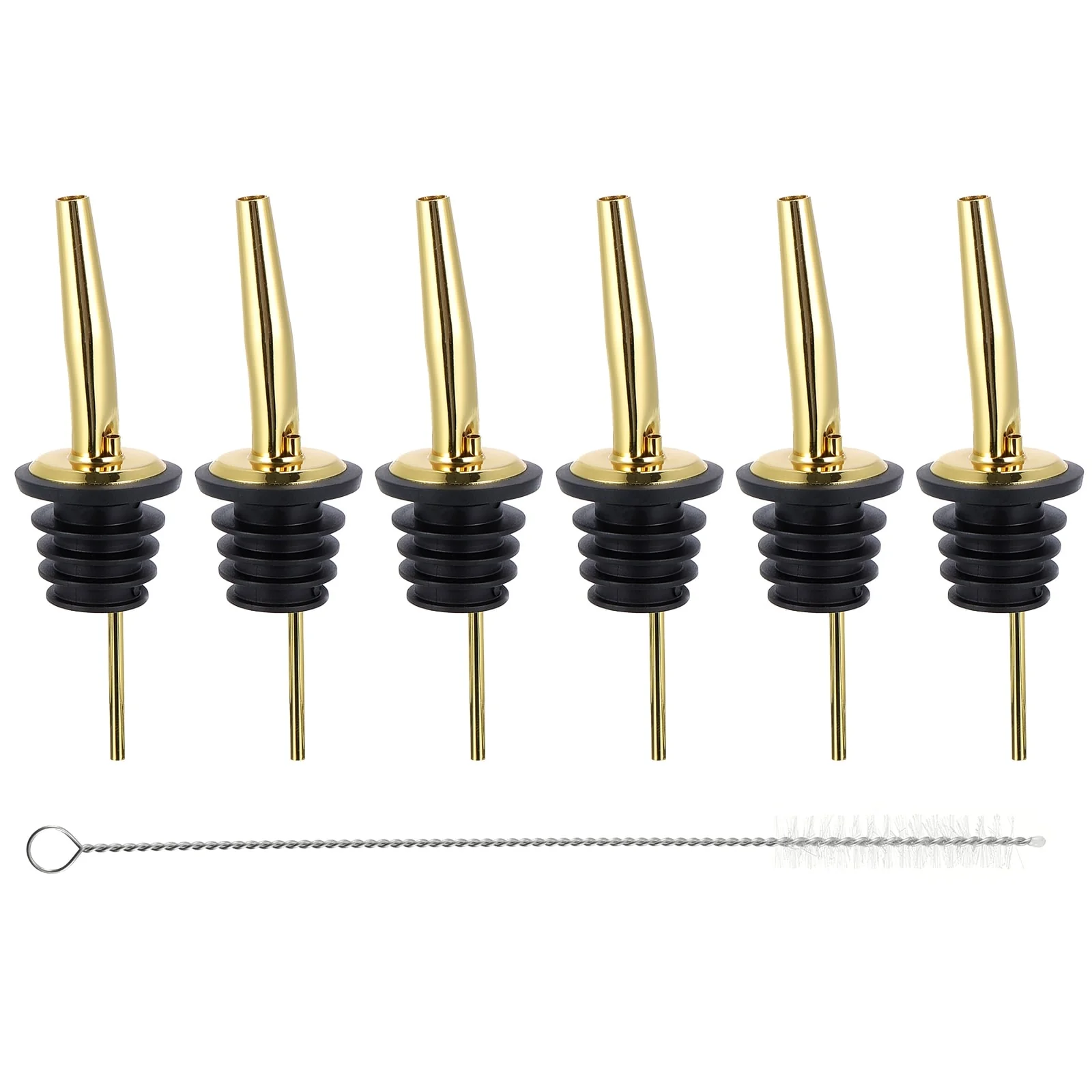 6Pcs Stainless Steel Bottle Pourers, Wine Bottle Stoppers for Oil Beer - Gold