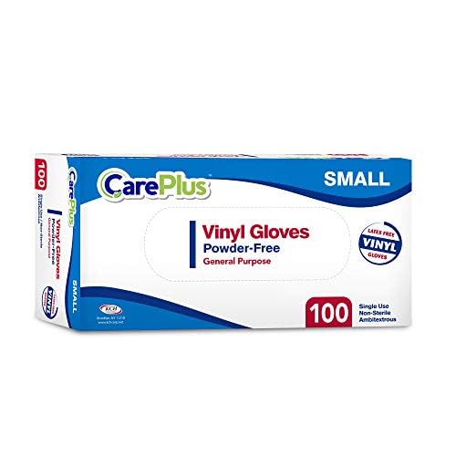 Care Plus Medium Size Disposable Vinyl Gloves Heavy Duty Non Sterile Powder Free Latex Free Rubber 100 Count Box food Safe