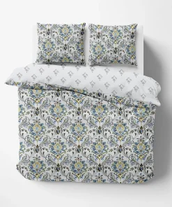 Delara GOTS Certified 100% Organic Cotton Damask Reversible Print Duvet Cover and Sham Set of 2