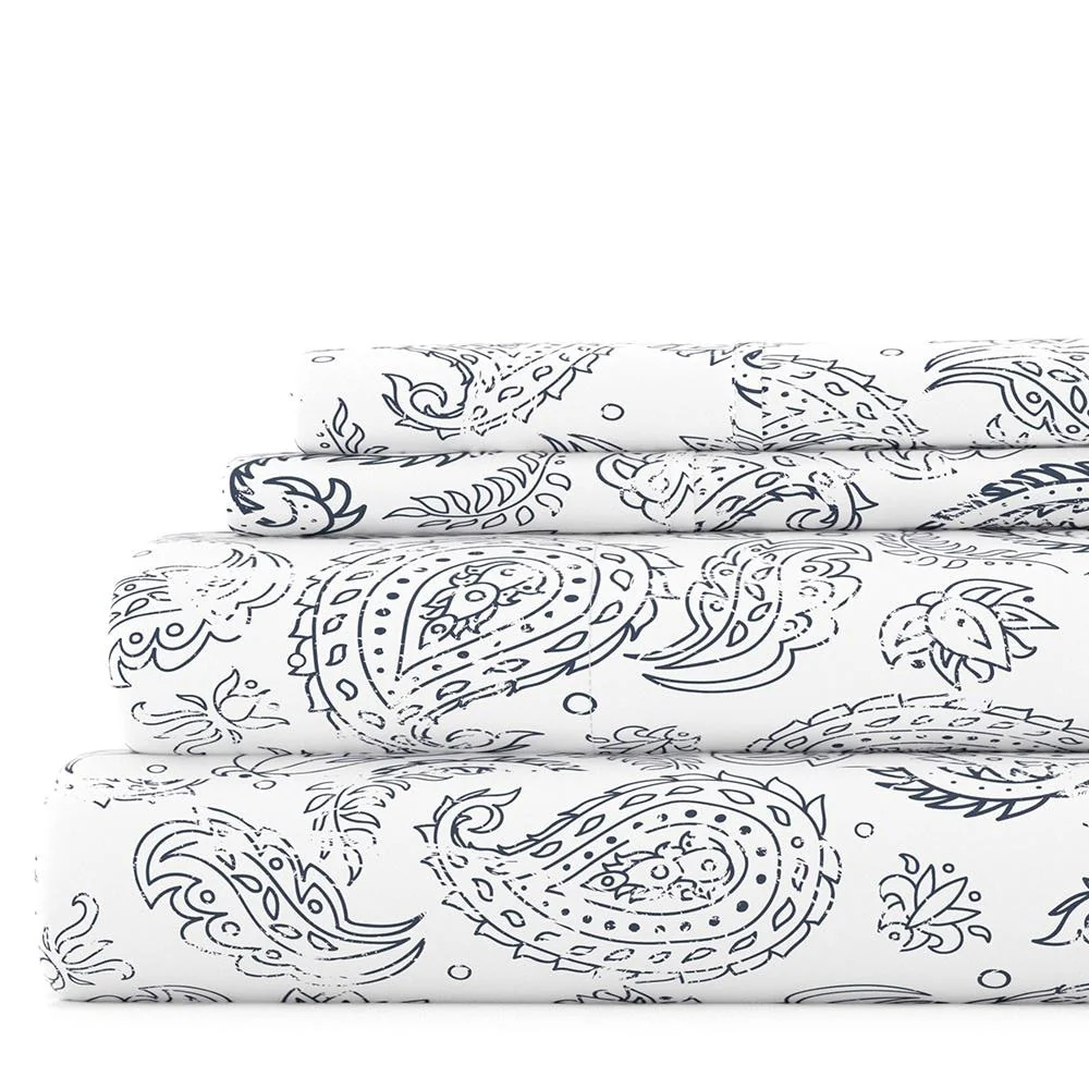 Becky Cameron Coarse Paisley Pattern 4 Piece Deep Pocket Bed Sheet Set