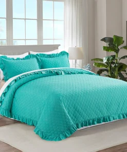 3 Piece Ruffle Quilt Set Lightweight Bedspreads Coverlet