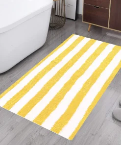36"x24" - Yellow White Stripe Soft Cozy Plush Chenille Bath Mat Bathroom Rug