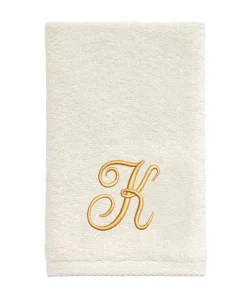 Avanti Linens Ivory/Gold Script Monogram Fingertip Towel Letter K - Fingertip Towel