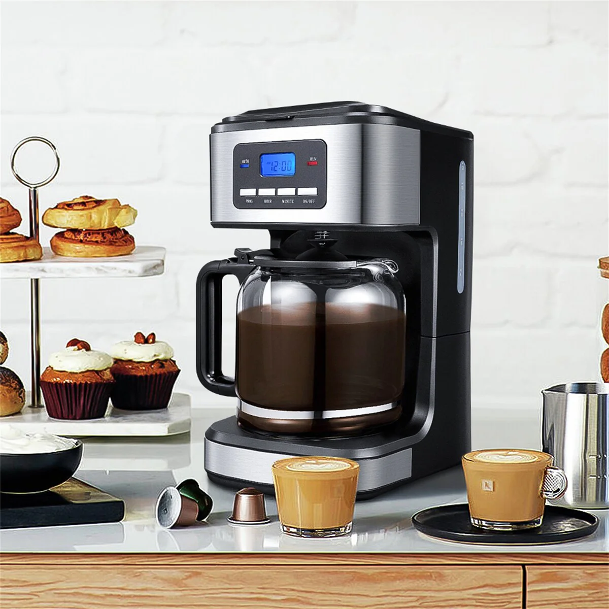 12-Cup Coffee Maker, LCD Display Drip Coffeemaker - 8' x 11'