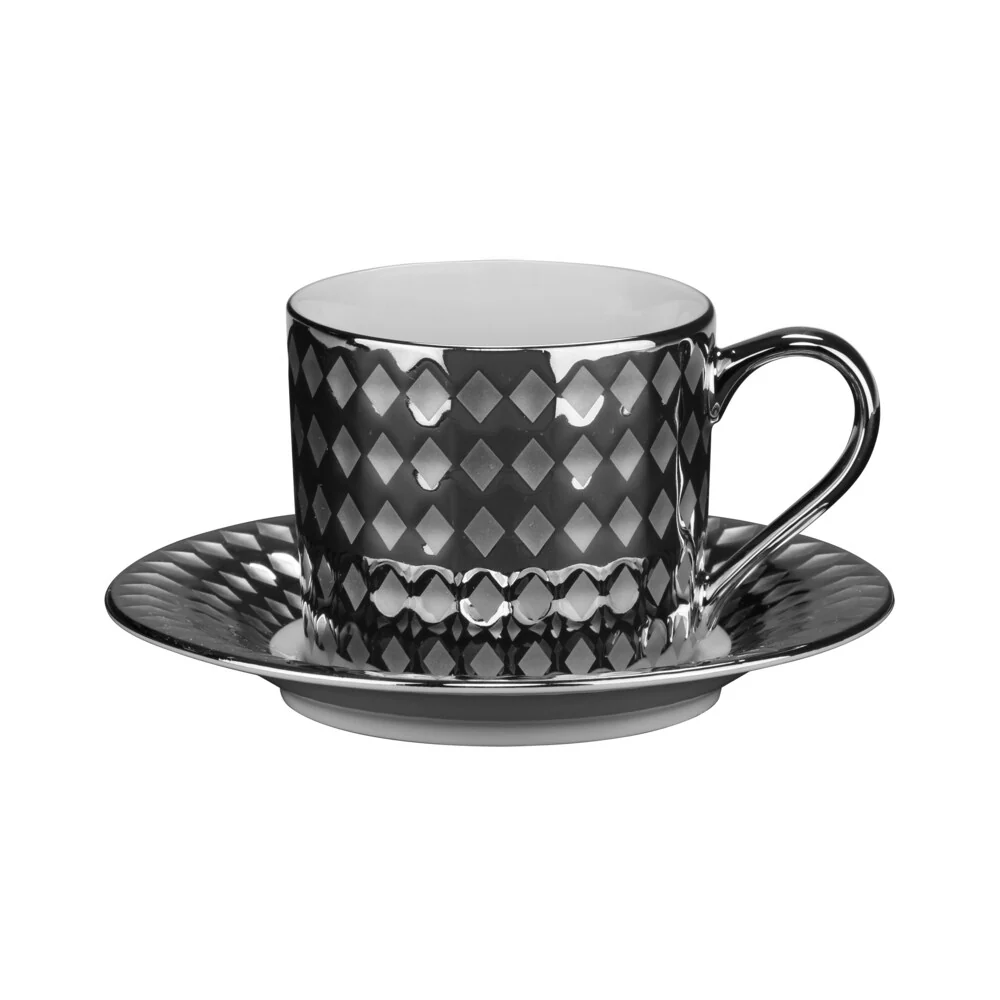 10 Strawberry Street Cairo 7.5-ounce Cup/ Saucer Silver (Set of 6)
