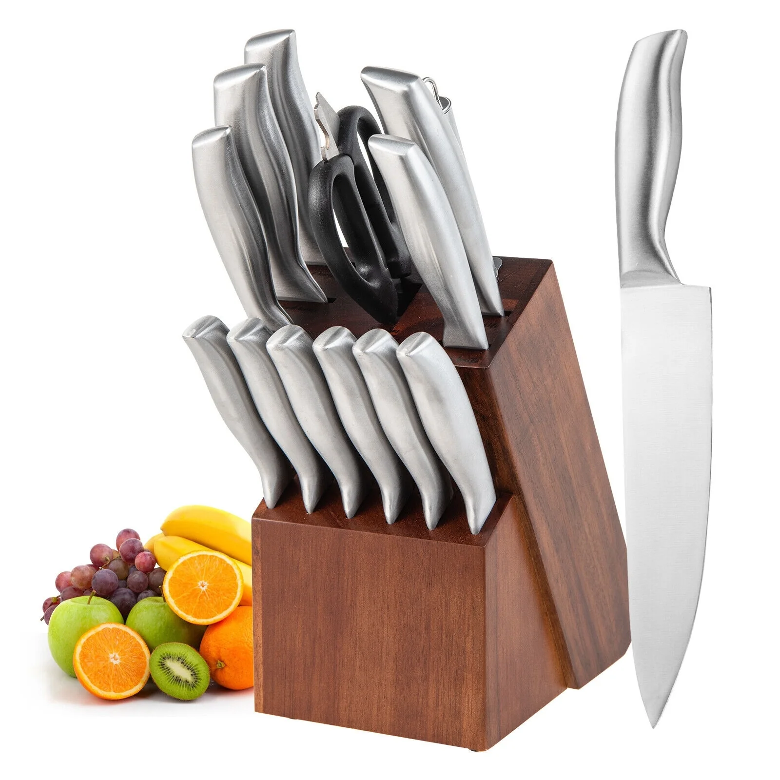 14 Pcs Knife Set With Wooden Block Stainless Steel Versatile
