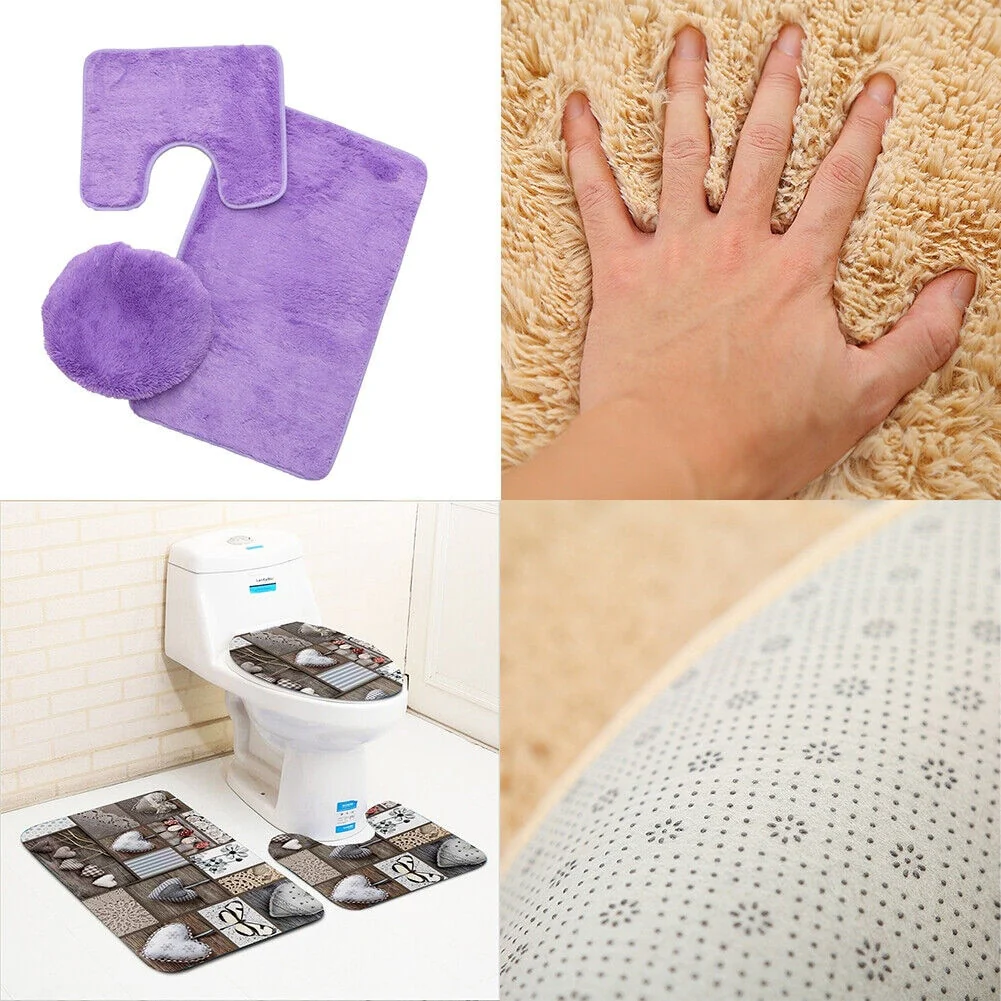 3 Pcs Washable Bathroom Rug Set