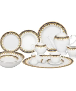 Lorren Home Trends Gold and Blue Accent 57-piece Porcelain Dinnerware Set