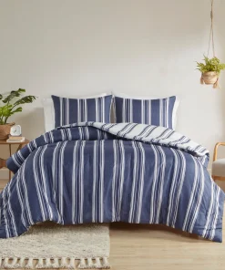 Intelligent Design Miles Navy Striped Reversible Comforter Set
