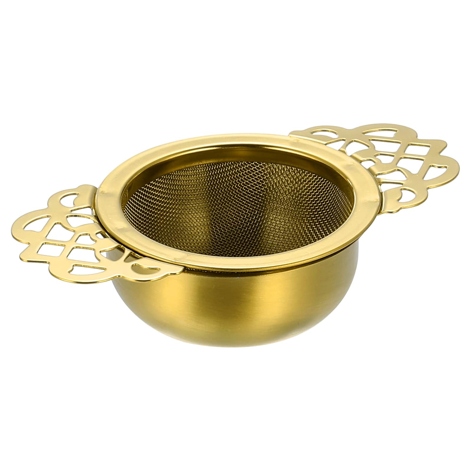 1 Pcs Tea Infuser Filter with Drip Bowl, Tea Strainer, Gold