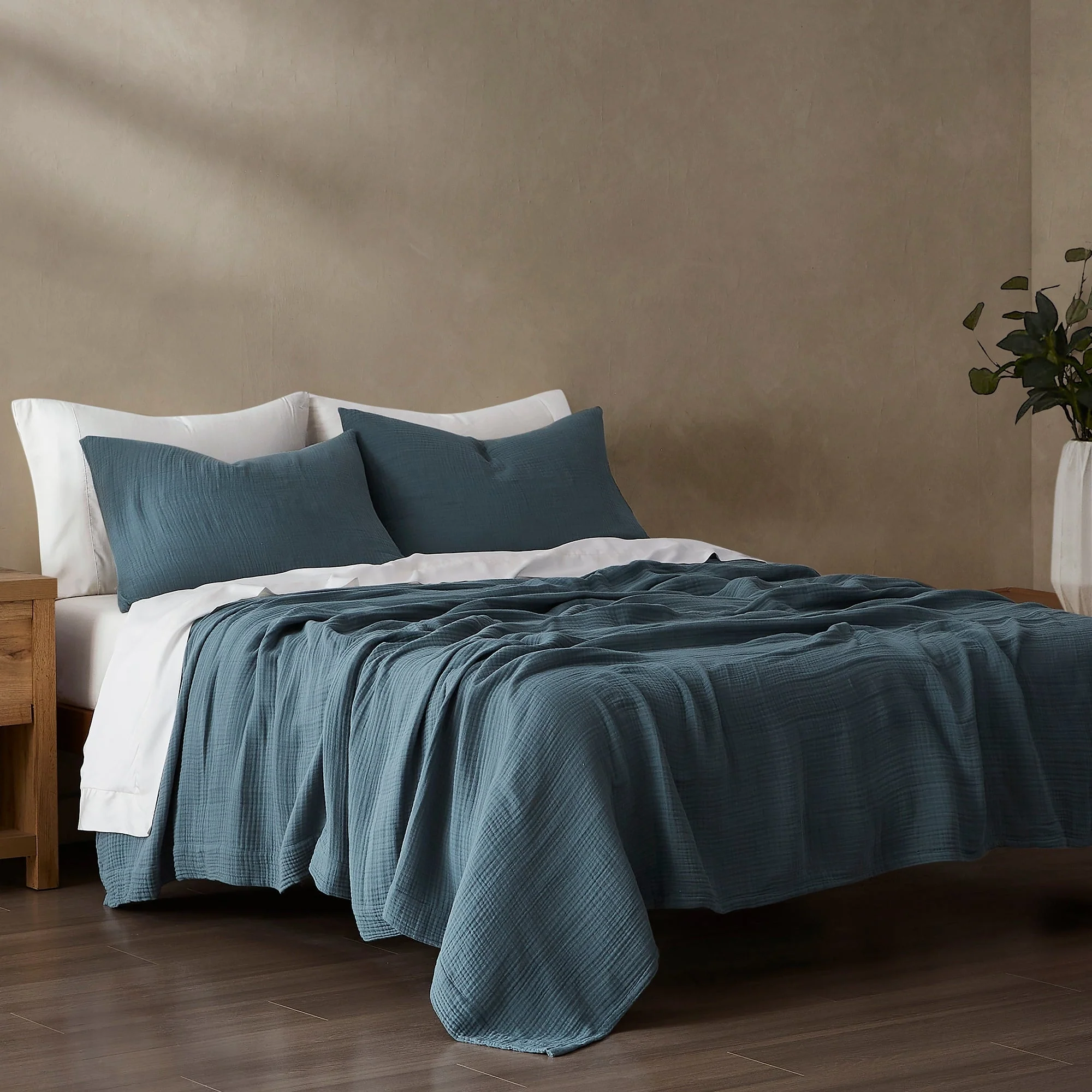 HiEnd Accents 100% Cotton Voile Muslin Gauze Soft and Lightweight 3 Piece Blanket Set