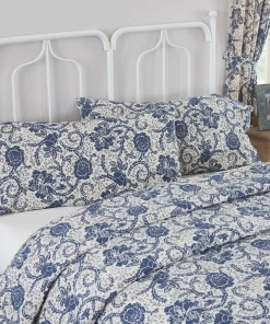 Dorset Navy Floral Ruffled King Pillow Case Set of 2 21x36+4