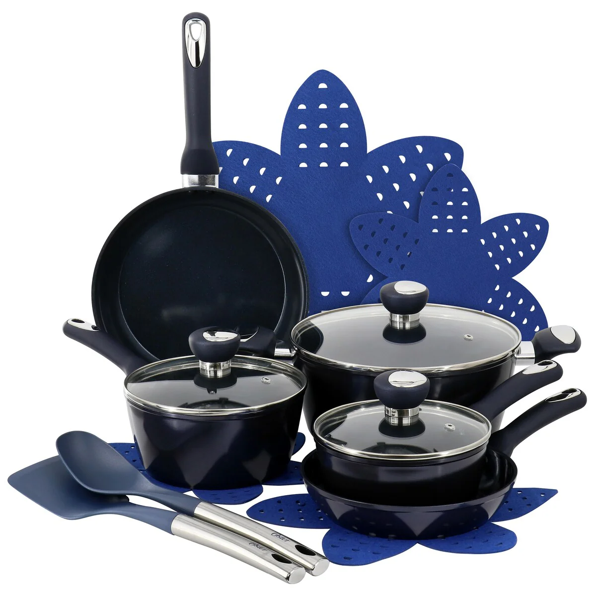 14 Piece Ceramic Nonstick Cookware Set in Dark Blue