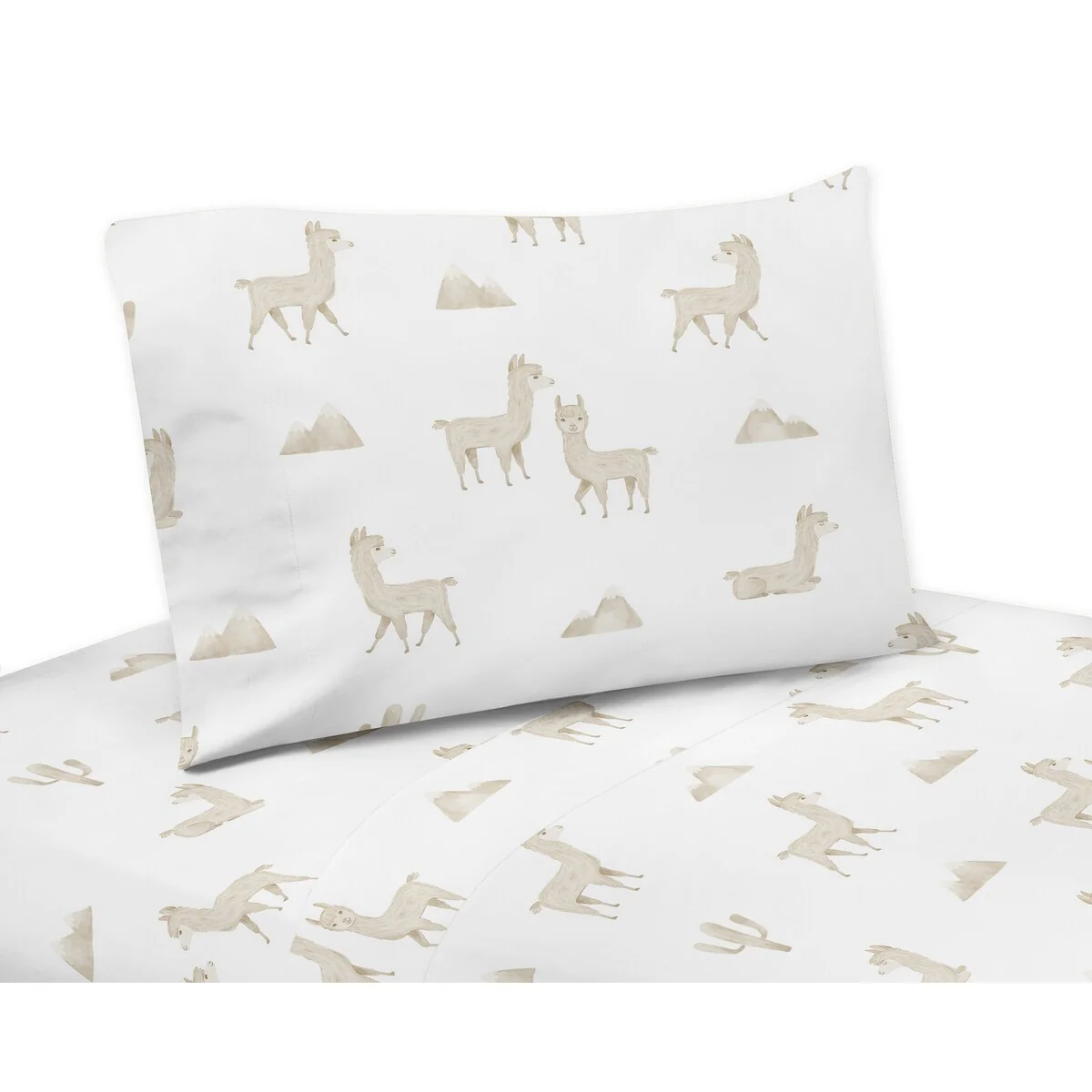 Boho Llama 4pc Queen Sheet Set - Gender Neutral Beige Taupe Tan White Bohemian Southwest Aztec Watercolor Mountain Farmhouse
