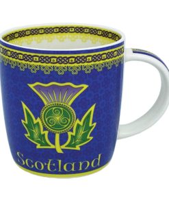 11 oz Multicolor Bone China Celtic Coffee Mug with Thistle Knotwork and Spiral Motif