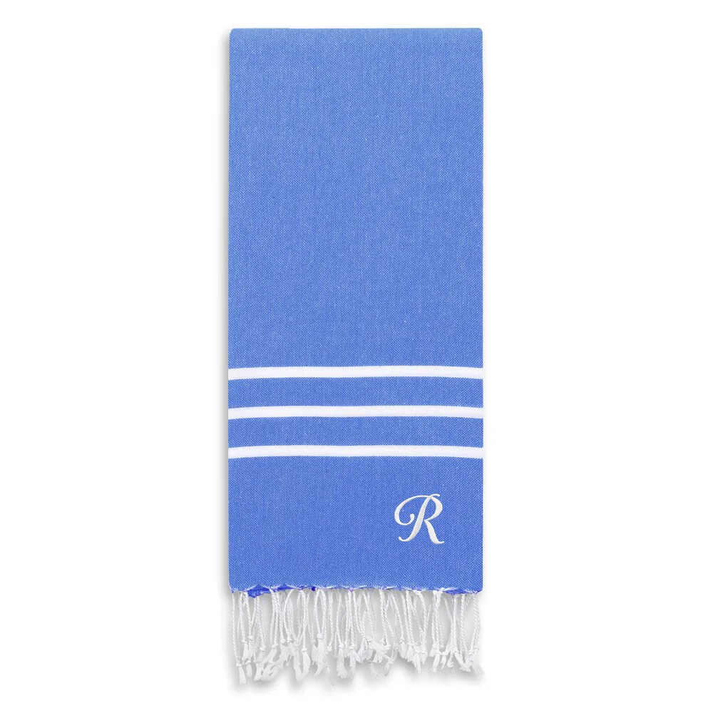 Authentic Ella Royal Blue Monogrammed Pestemal Fouta Turkish Cotton Bath/ Beach Towel