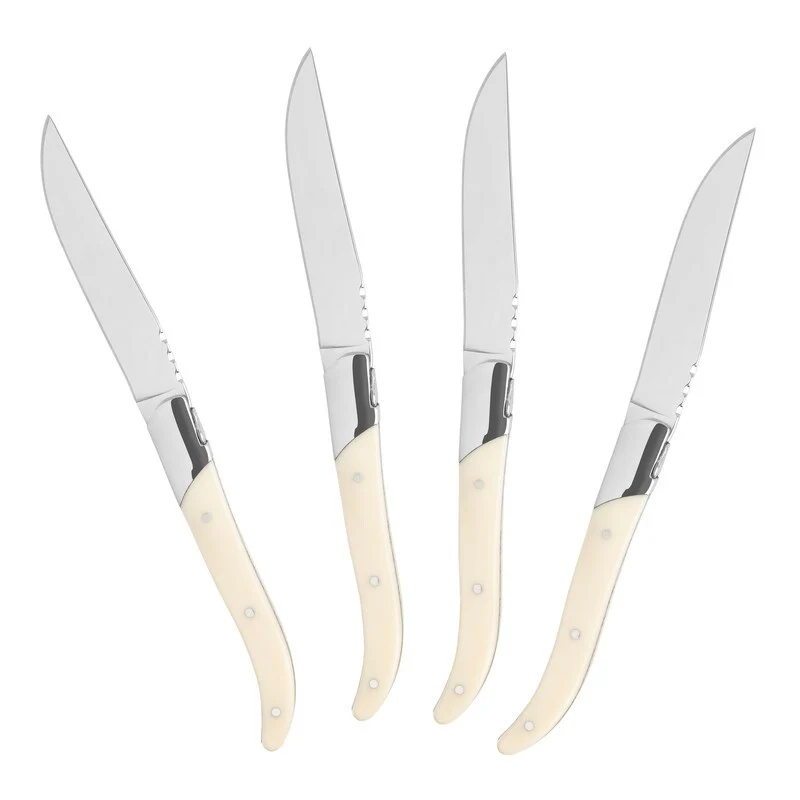 French Home Laguiole Set of 4 Connoisseur Steak Knives with Faux Ivory Handles - Silver