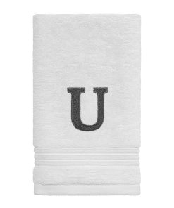 Avanti Linens Wht/Gry Block Monogram Fingertip Towel - Fingertip Towel