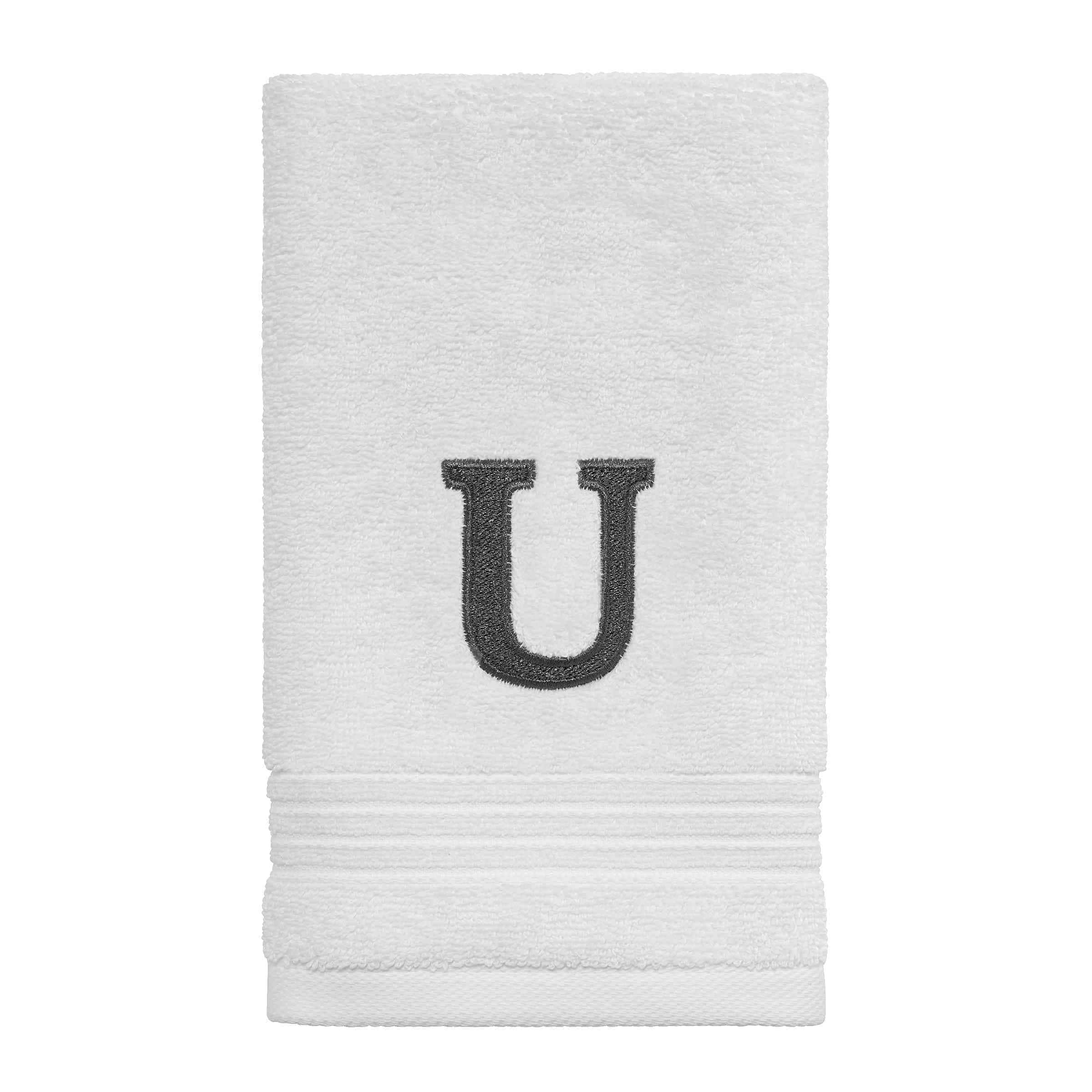 Avanti Linens Wht/Gry Block Monogram Fingertip Towel - Fingertip Towel