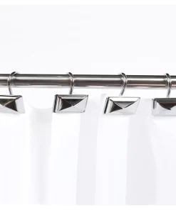 12 Piece Set - Chrome Heavy Duty Shower Rectangle Curtain Hooks Rings Rustproof Metal