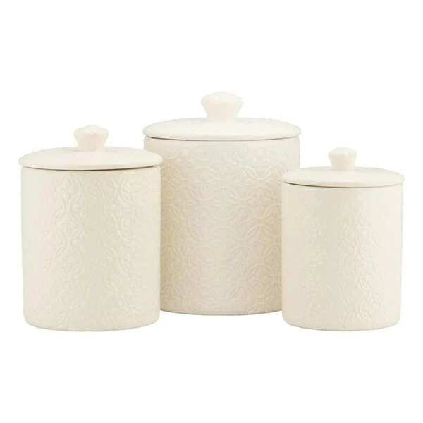 10 Strawberry Street Hampton Embossed 3 Piece Ceramic Canister Set