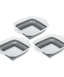 3pcs Square Collapsible Colander Kitchen Vegetable Washing Basket - Grey