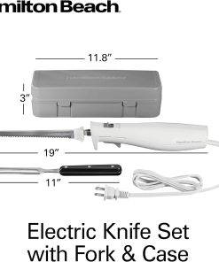 Hamilton Beach Electric Knife Set for Carving Meats, Poultry, Bread, Crafting Foam & More, Reciprocating Serrated Stainless Steel Blades, Ergonomic Design Storage Case + Fork Included, 5 Foot Cord