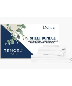 Delara 100% Eucalyptus Lyocell Tencel Bedding Sheet Bundle, Naturally Cooling, Super Soft, Moisture-Wicking, Smooth & Breathable