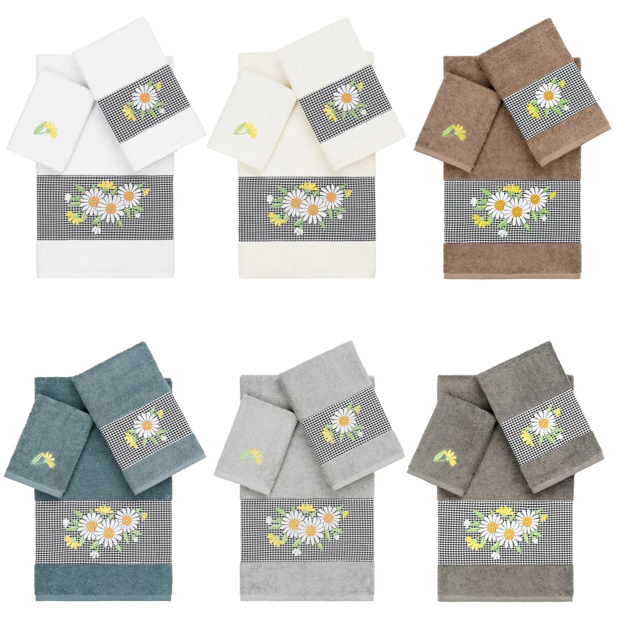 Authentic Hotel and Spa 100% Turkish Cotton Daisy 3PC Embellished Towel Set
