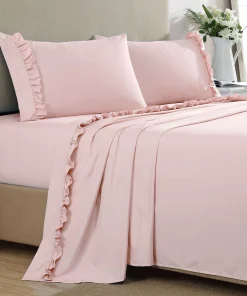 Home Essential Luxurious Silky Ruffle Hem Microfiber Bedding Sheet Set
