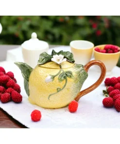 Hand Painted Ceramic Lemon Teapot 12Oz 7In - 7" x 3 1/2" x 4"H