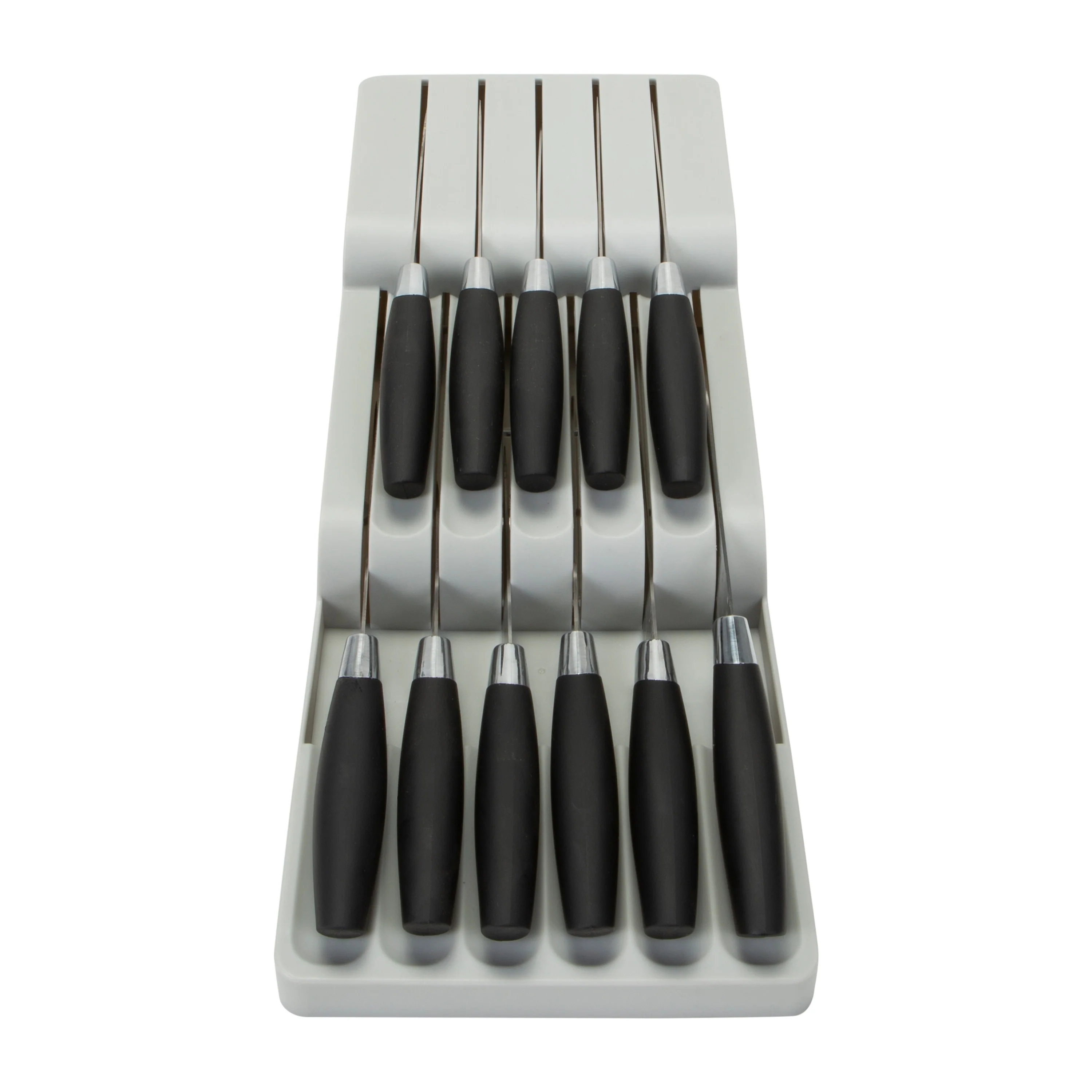 Kitchen Details 2 Tier in Drawer Knife Organizer in Grey - 15.75"x 6.2"x 2.75"