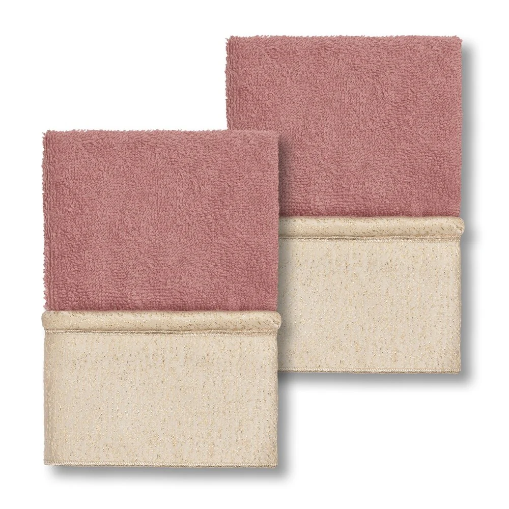 Authentic Hotel and Spa Turkish Cotton Della Jacquard Tea Rose 2-piece Washcloth Set