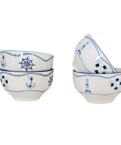 Euro Ceramica Ahoy 4 Piece Stoneware Assorted Cereal Bowl Set - 5.6 in. x 5.6 in. x 3 in.
