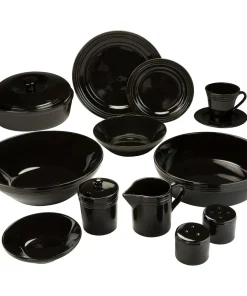 10 Strawberry Street Atlas 45-Piece Black Porcelain Dinnerware and Serveware Set