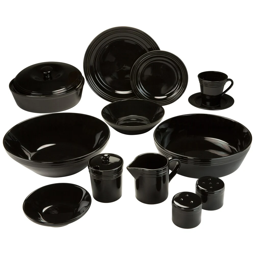 10 Strawberry Street Atlas 45-Piece Black Porcelain Dinnerware and Serveware Set