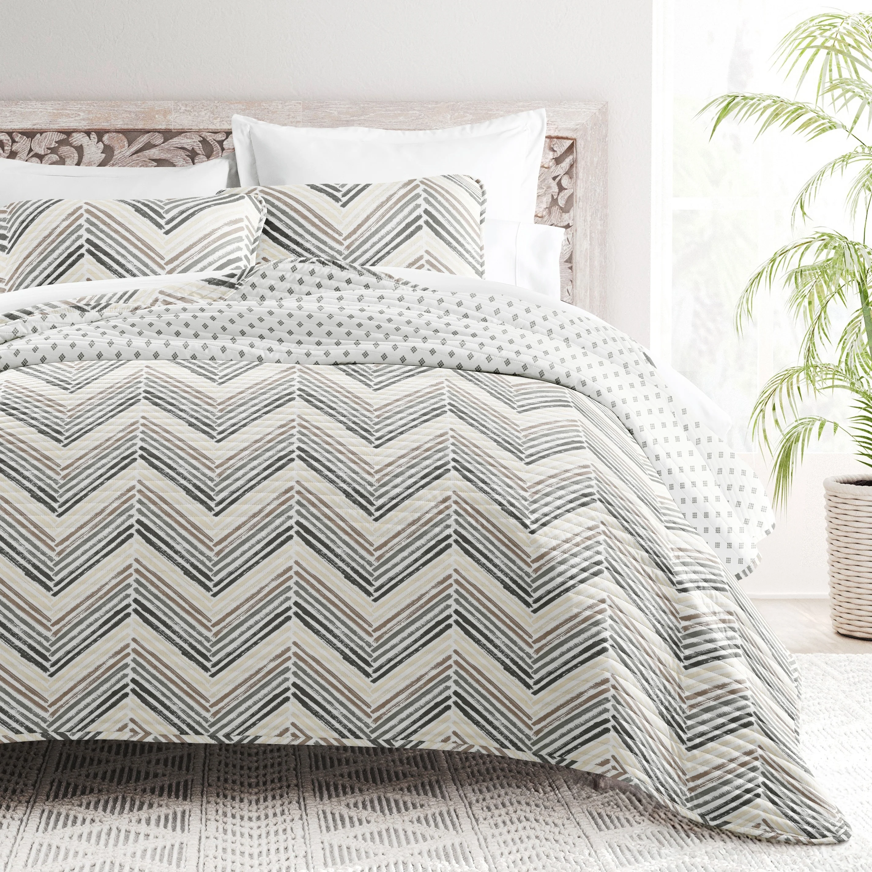 Becky Cameron All Season 3 Piece Diamond Chevron Reversible Quilt Set with Shams
