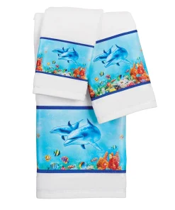 3-Piece Dolphins and Tropical Fish Bath Towel Set - 12.250 x 7.500 x 2.000