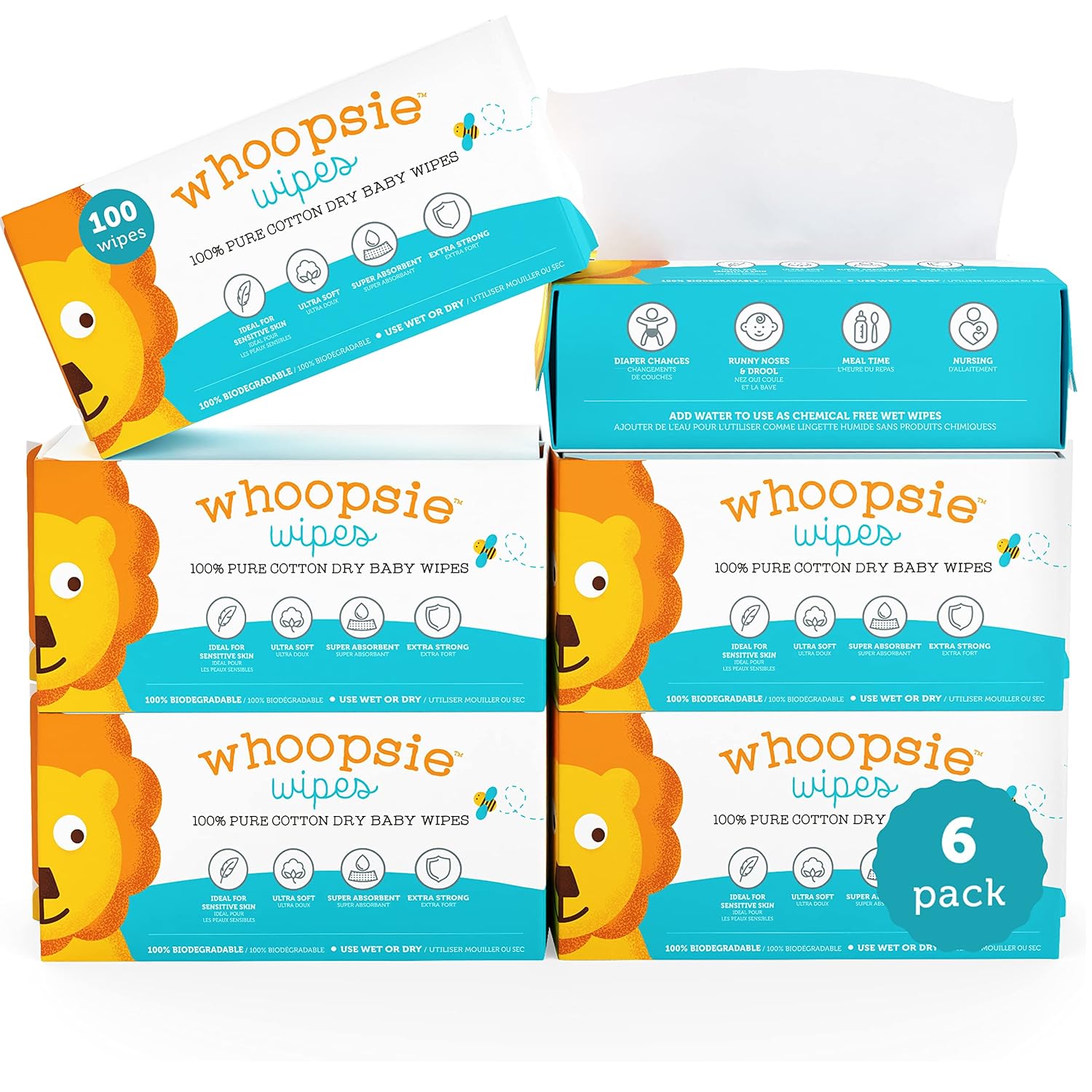 100% Pure Cotton Dry Wipes | 600 Count | Use Wet or Dry | Soft & Sensitive | Hypoallergenic | Extra Strong & Absorbent | Perfect for Diaper Changes, Runny Noses, Drool, Meal Time & Nursing