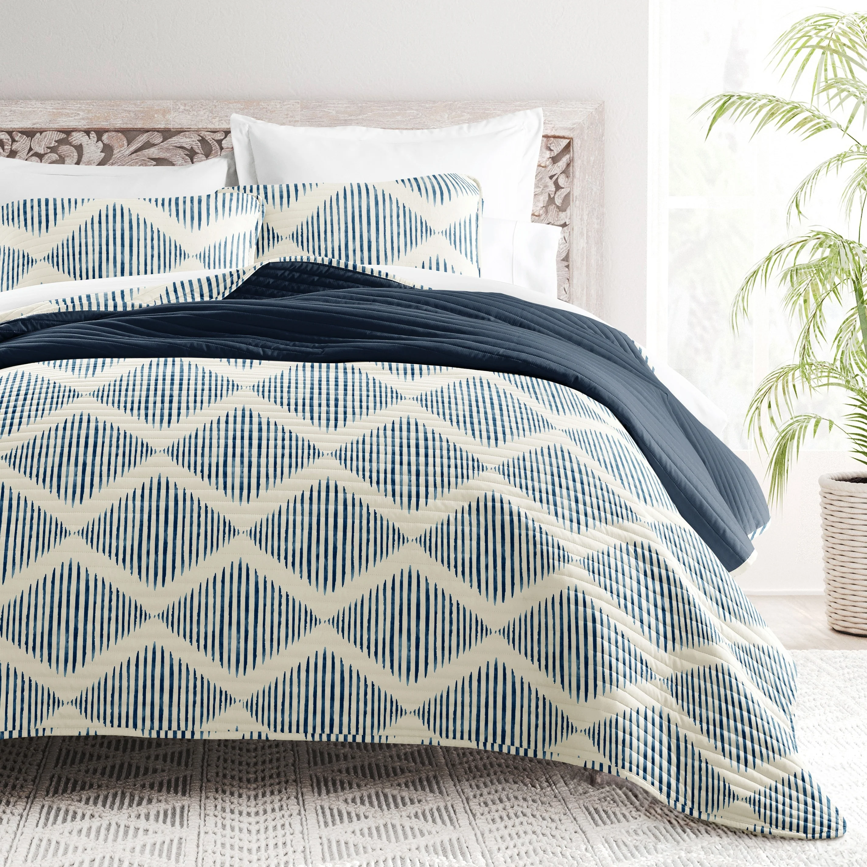 Becky Cameron All Season 3 Piece Distressed Diamond Reversible Quilt Set with Shams