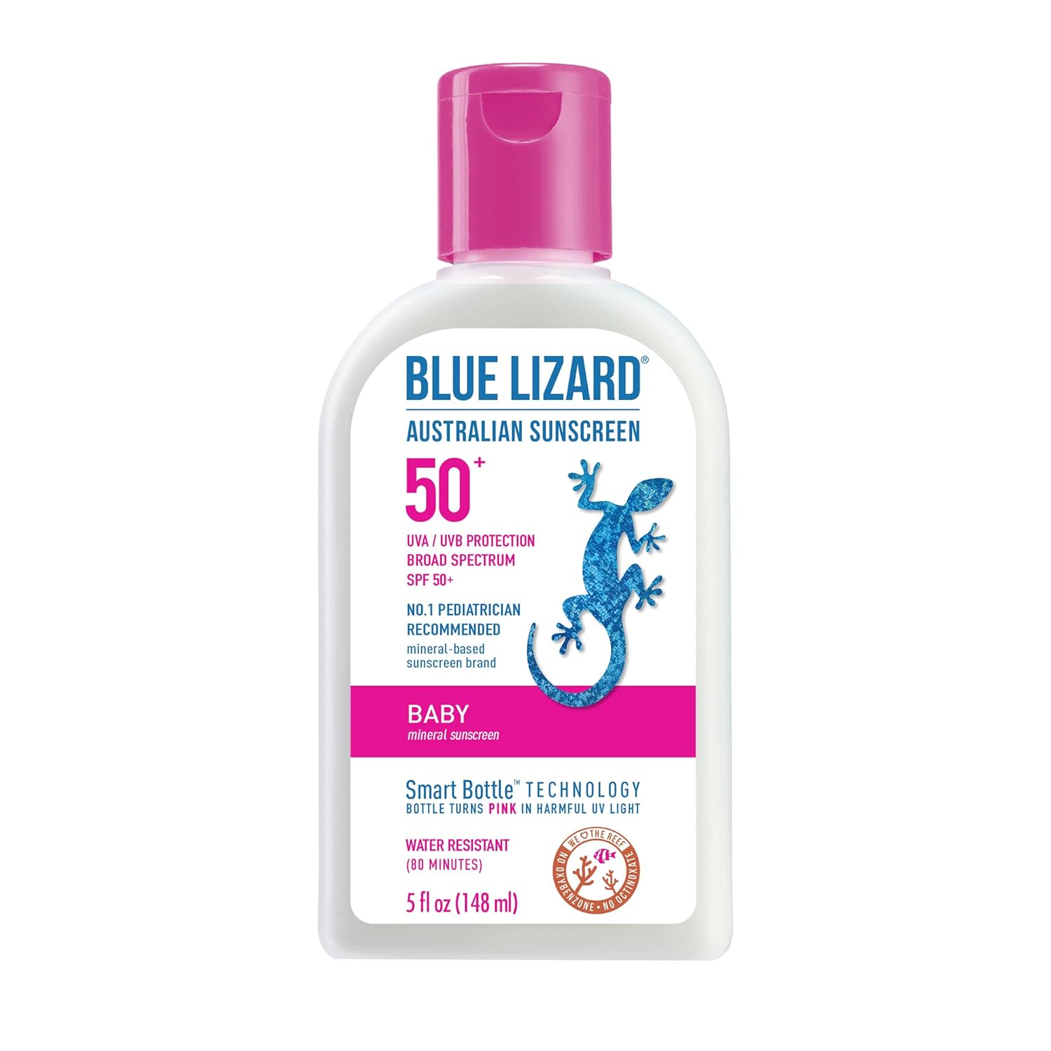 Blue Lizard Baby Mineral Sunscreen with Zinc Oxide, Water Resistant, UVA/UVB Protection with Smart Technology - Fragrance Free, Unscented, SPF 50 - 5 Fl Oz - Bottle