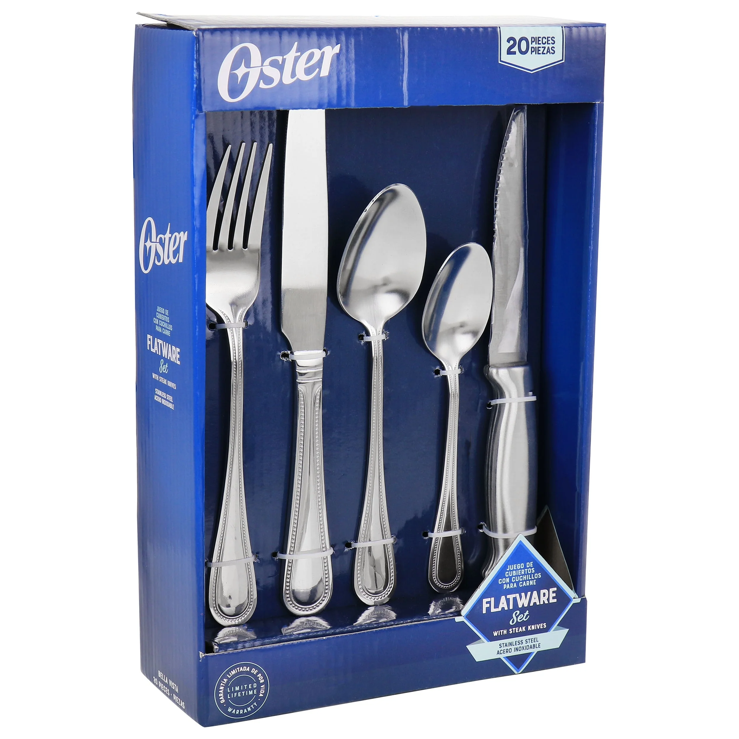 20 Piece Stainless Steel Silverware with Steak Knife Set
