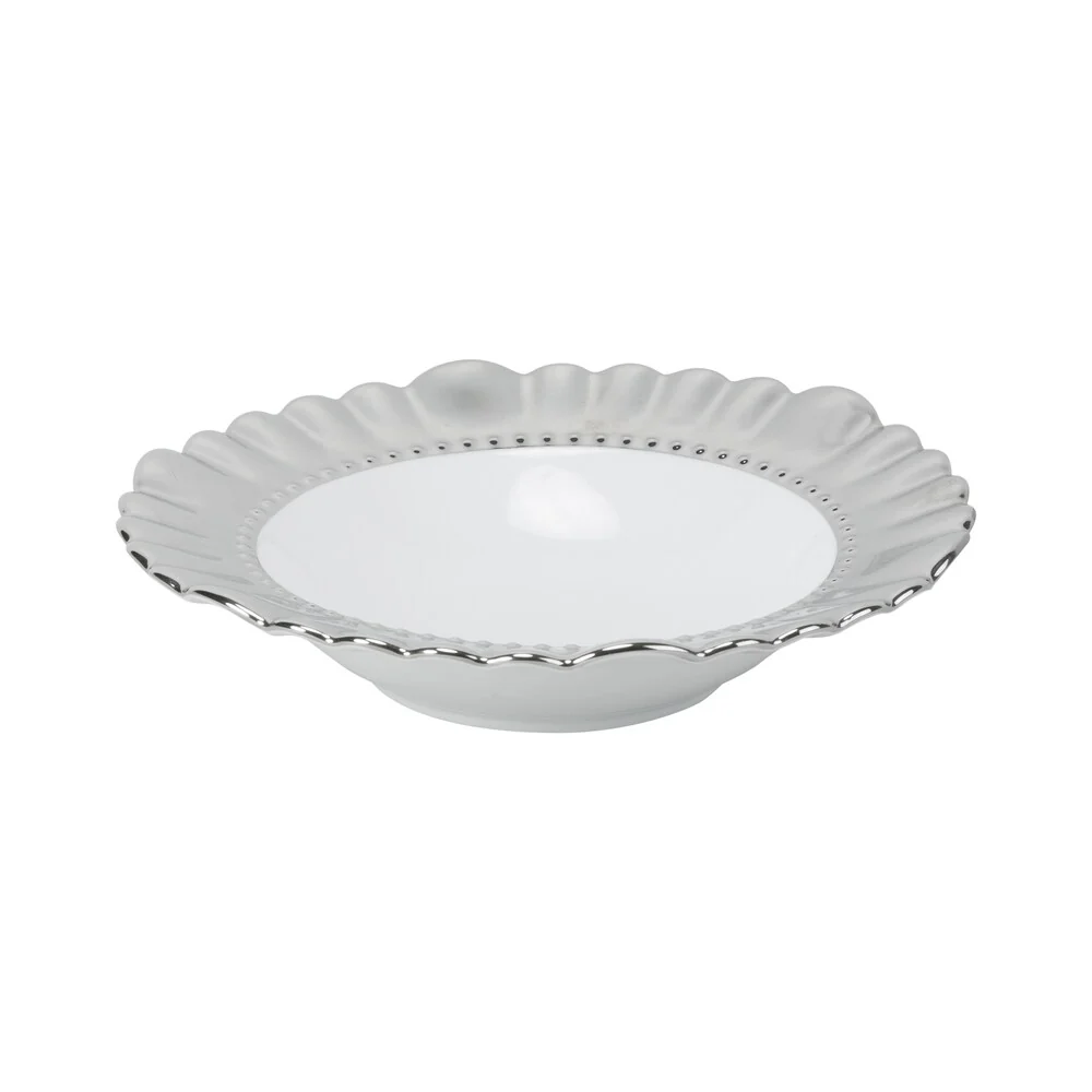 10 Strawberry Street Silver Porcelain Scalloped Rim Soup Plate (Pack of 6)