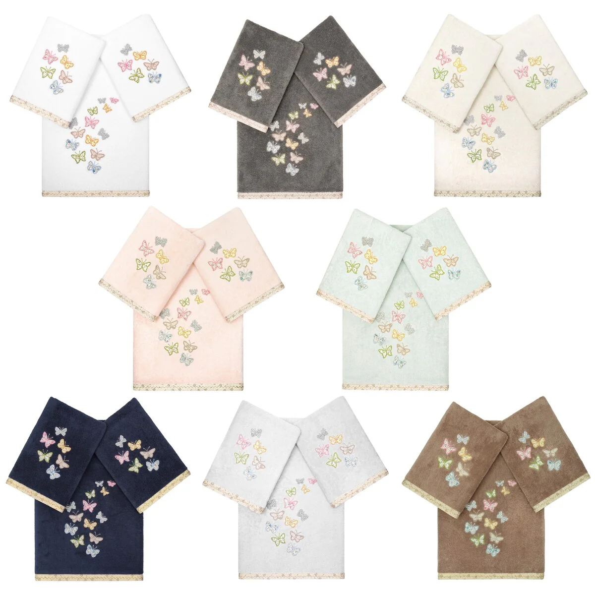 Authentic Hotel and Spa 100% Turkish Cotton Mariposa 3PC Embellished Towel Set