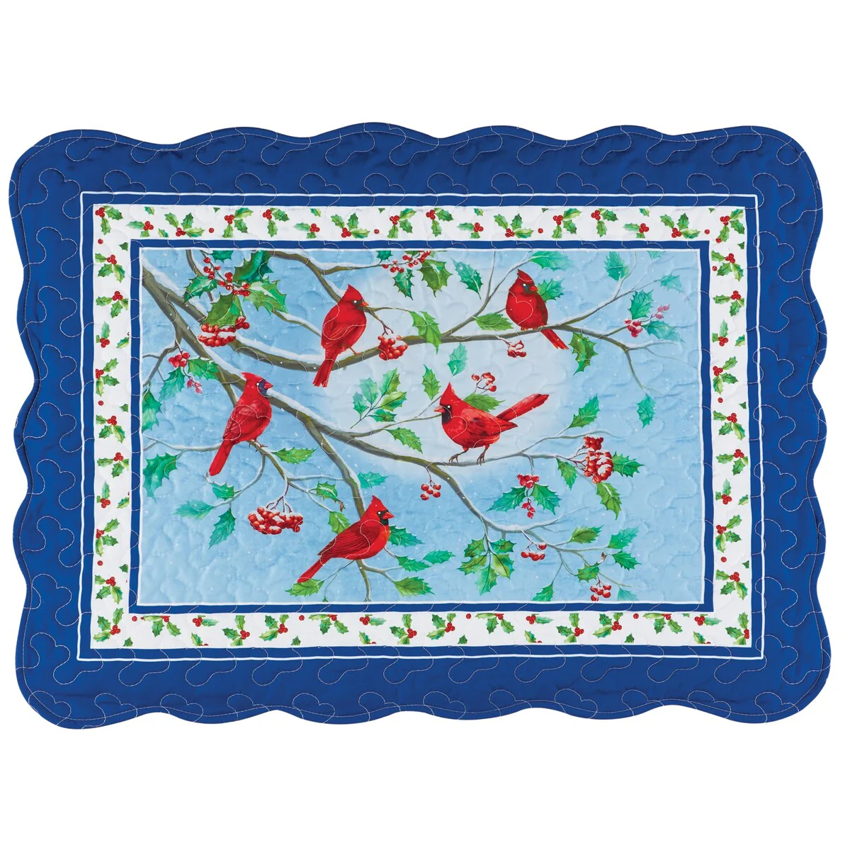 Cardinals On Branch Winter Holly Pillow Sham