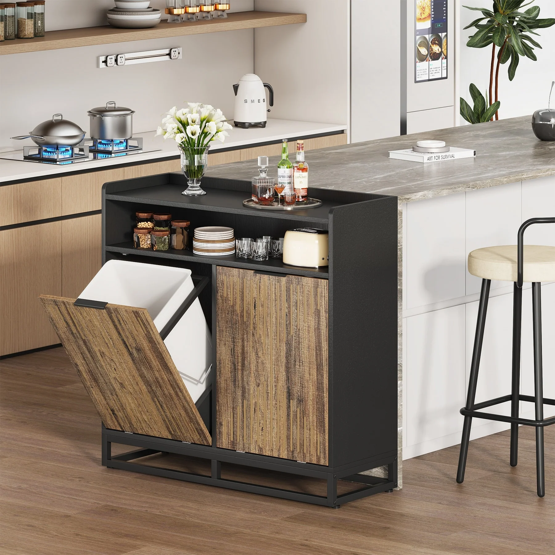 10 Gallon Double Tilt Out Trash Can Cabinet for Kitchen, Recycling Cabinet